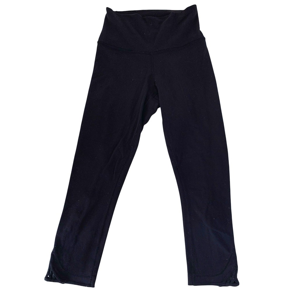 Lululemon Leggings Women 2* Black Crop Lattice Cutout High Rise Yoga Athleisure